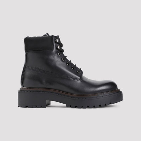 PRADA Men's Leather Boots with 4.5cm Heel Height