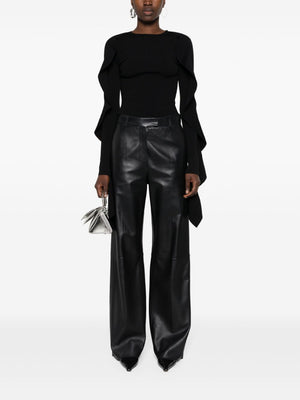 MUGLER Black Asymmetric Design Knit Top for Women
