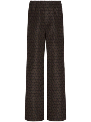 VALENTINO GARAVANI Luxurious SS23 Brown VLogo Print Silk Trousers for Men