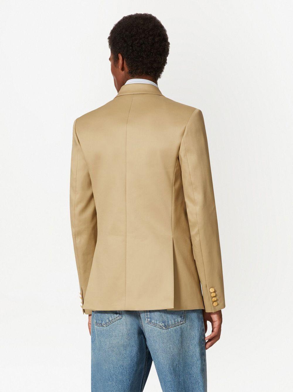 VALENTINO Double-Breasted Beige Cotton Blazer with Peak Lapel Collar for Men