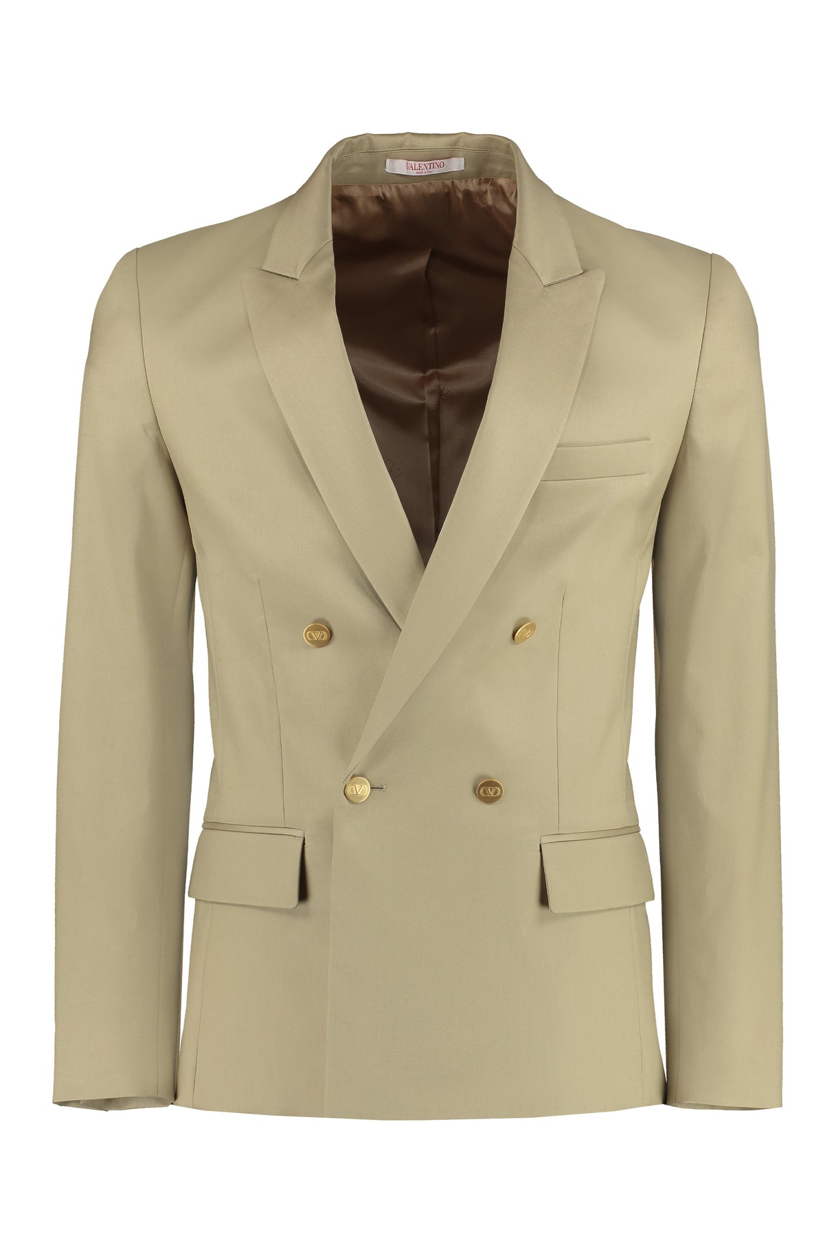 VALENTINO Double-Breasted Beige Cotton Blazer with Peak Lapel Collar for Men