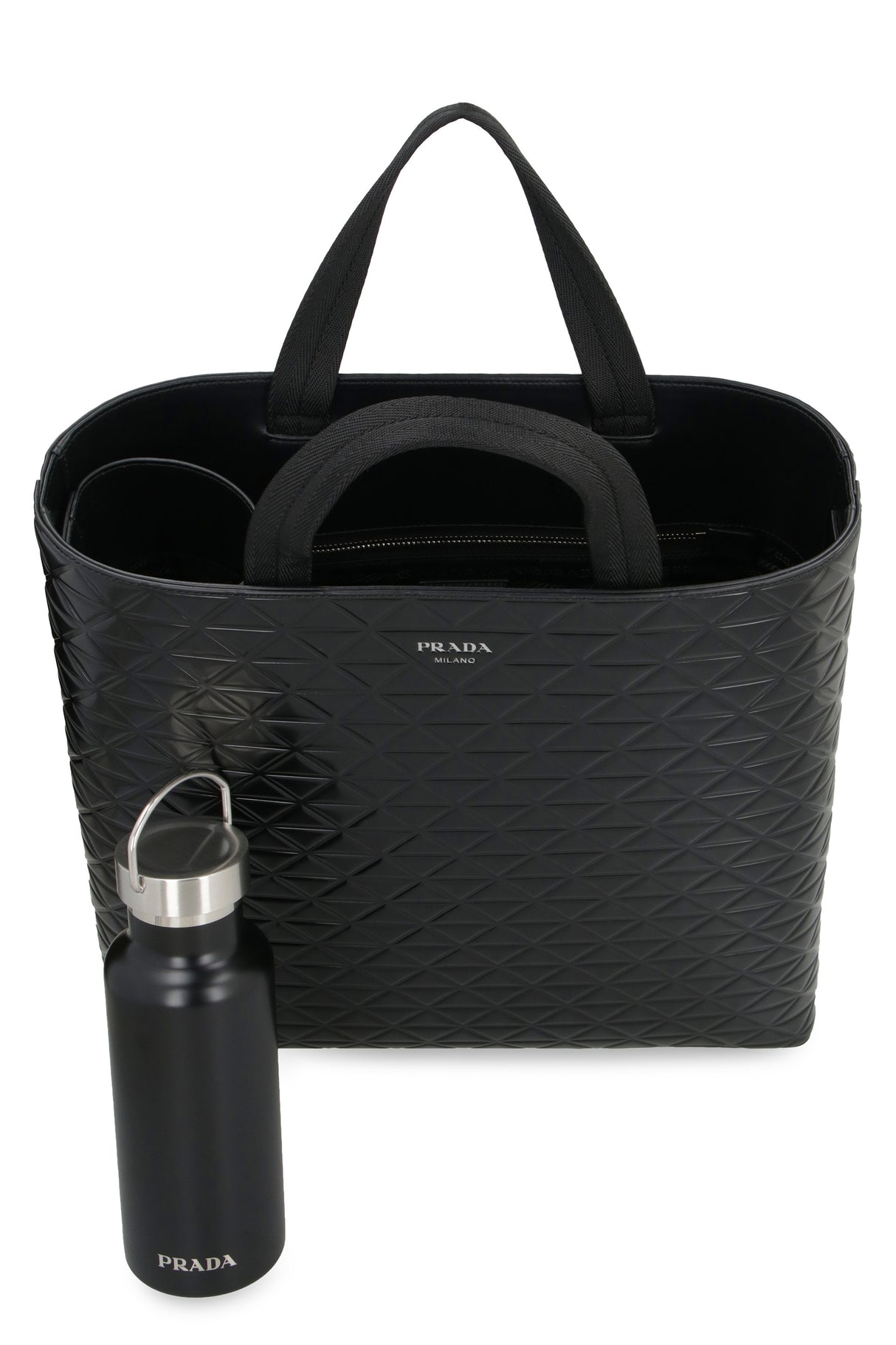 PRADA Men's Smooth Leather Tote Handbag in Black for FW24