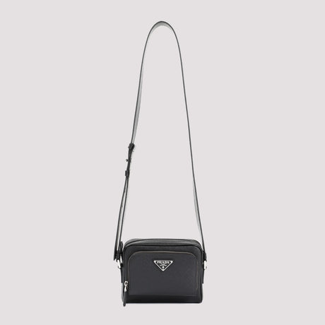 PRADA Black Saffiano Leather Shoulder Bag for Men (SS24 Collection)