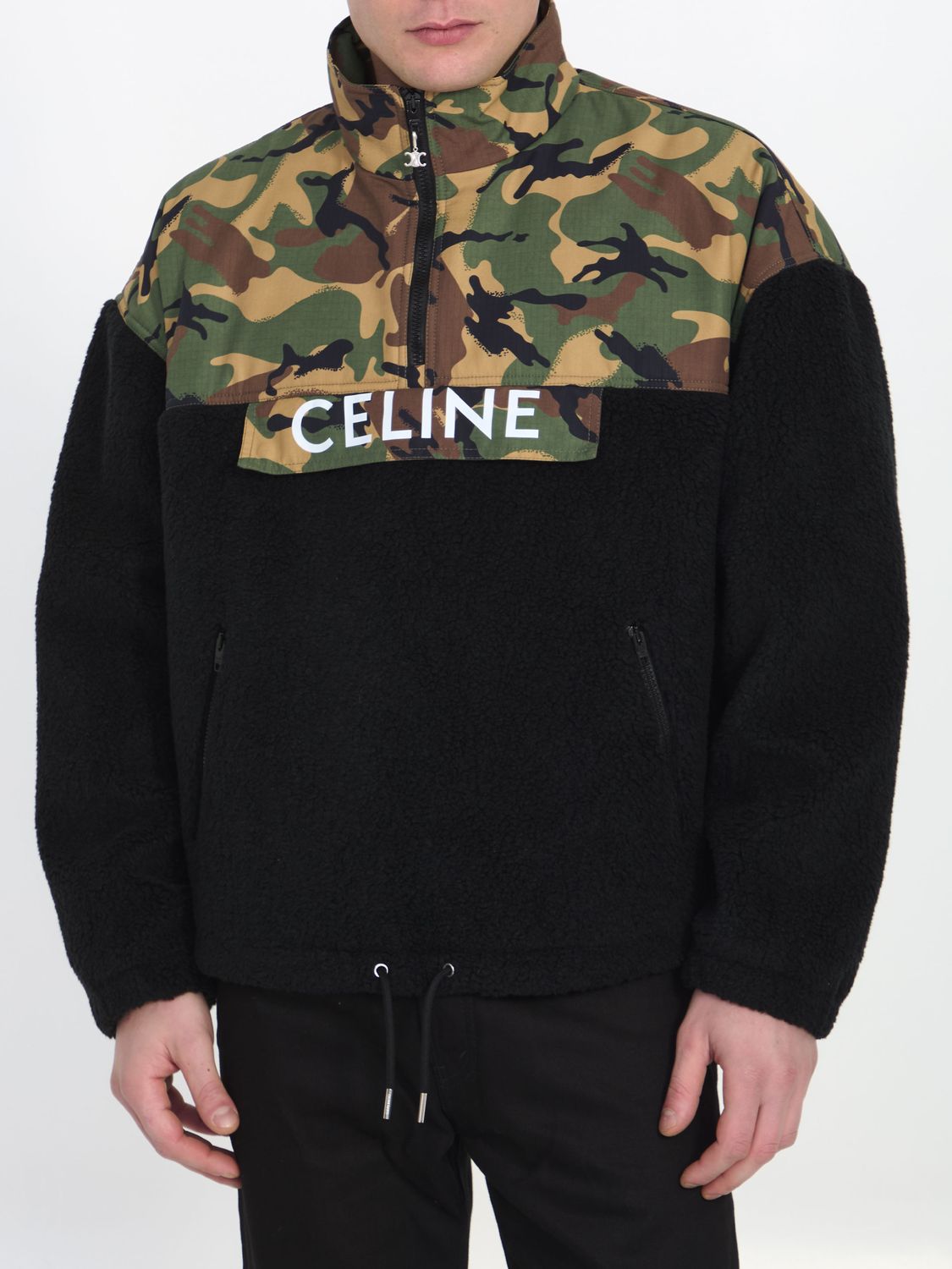 Camouflage Bimaterial Jacket with Celine Print for Men - SS24