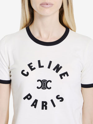 CELINE Parisian Chic Blue Crewneck T-shirt with Flocked Logo