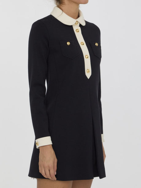 CELINE Wool Dress with Buttoned Logoed Cuffs