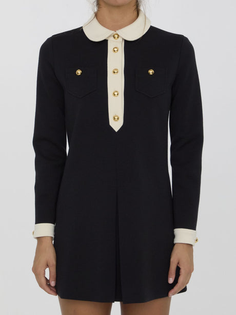 CELINE Wool Dress with Buttoned Logoed Cuffs