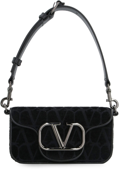 VALENTINO Mini Black Goatskin Crossbody Handbag with Iconic Pattern and Leather Accents, 20cm