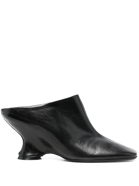 DRIES VAN NOTEN Leather Wedge Sabot - 8 cm Heel