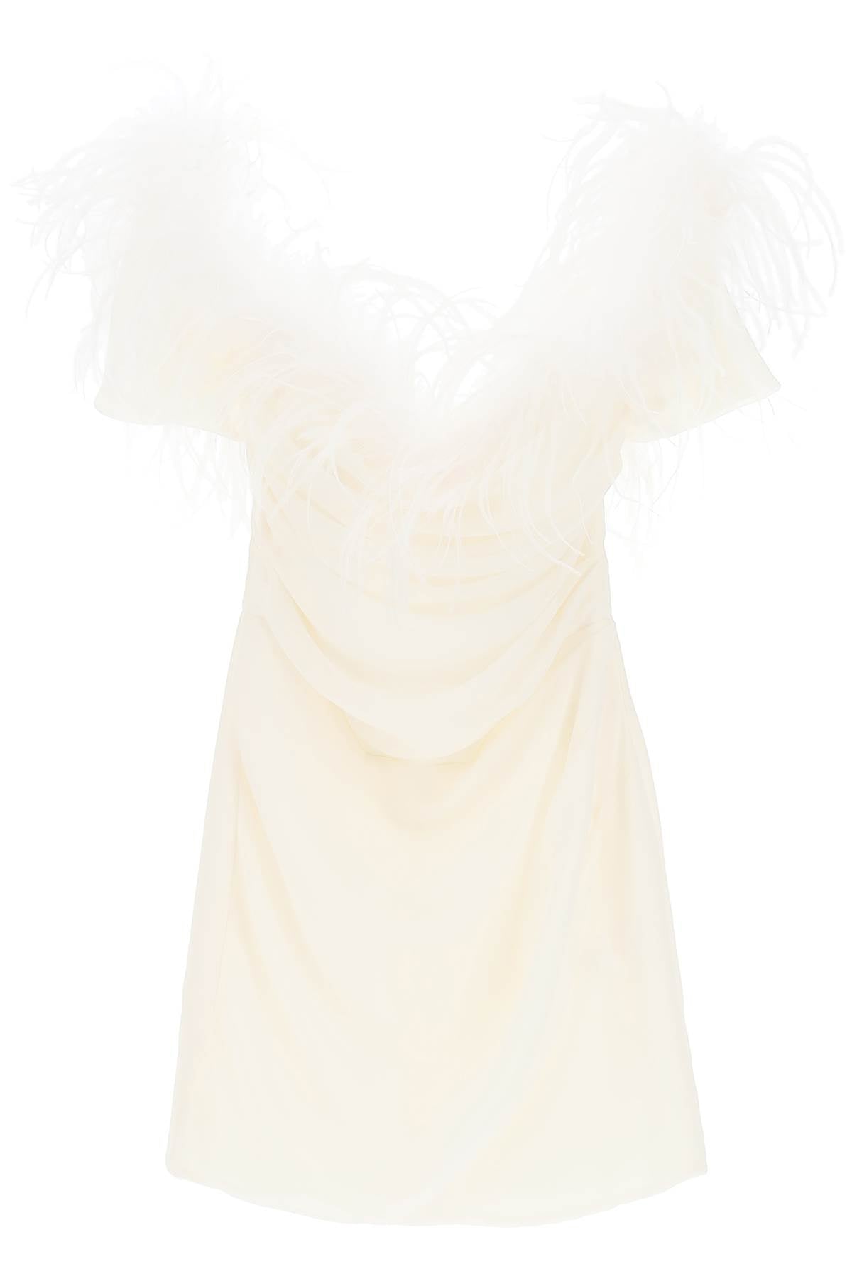 GIUSEPPE DI MORABITO Off-Shoulder Ostrich Feather Mini Dress for Women in White - SS23 Collection