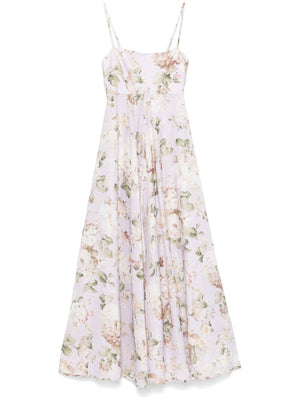 ZIMMERMANN Floral Linen Midi Dress with Adjustable Straps