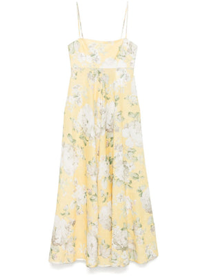 ZIMMERMANN Floral Linen Midi Dress with Adjustable Straps