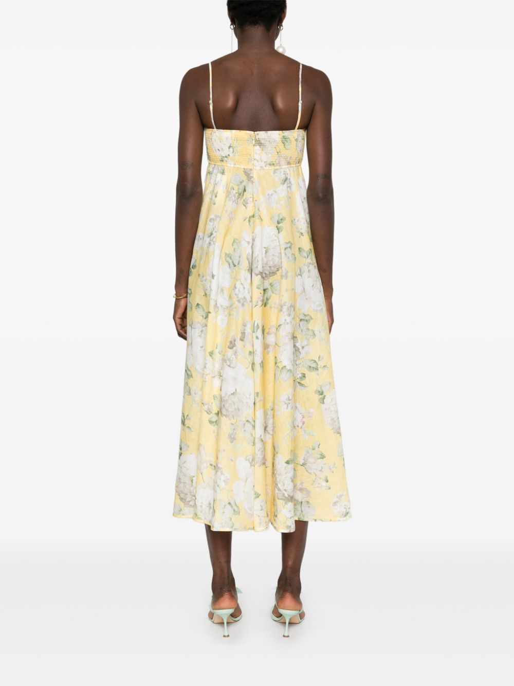 ZIMMERMANN Floral Linen Midi Dress with Adjustable Straps