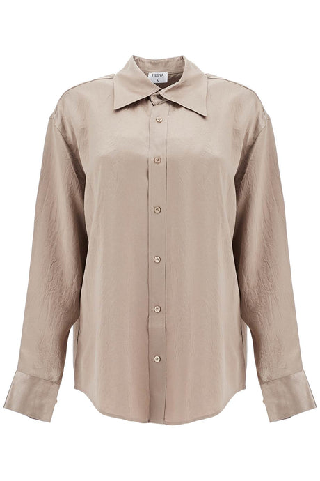 FILIPPA K Satin Ruffled Shirt with Exaggerated Collar - Women's Size 34