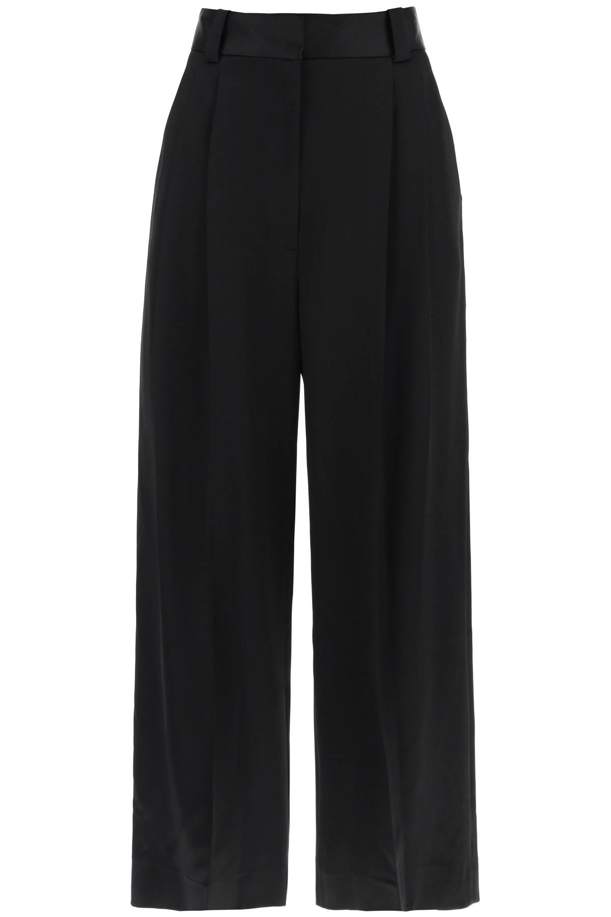 KHAITE Classy Black Satin Wide Leg Pants for Women