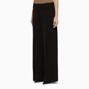 KHAITE Classic Black Wool-Blend Palazzo Trousers for Women