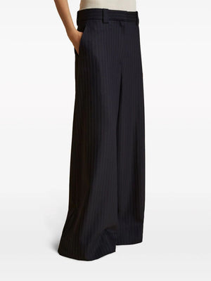 KHAITE Blue Pinstriped Wide Leg Trousers for Women