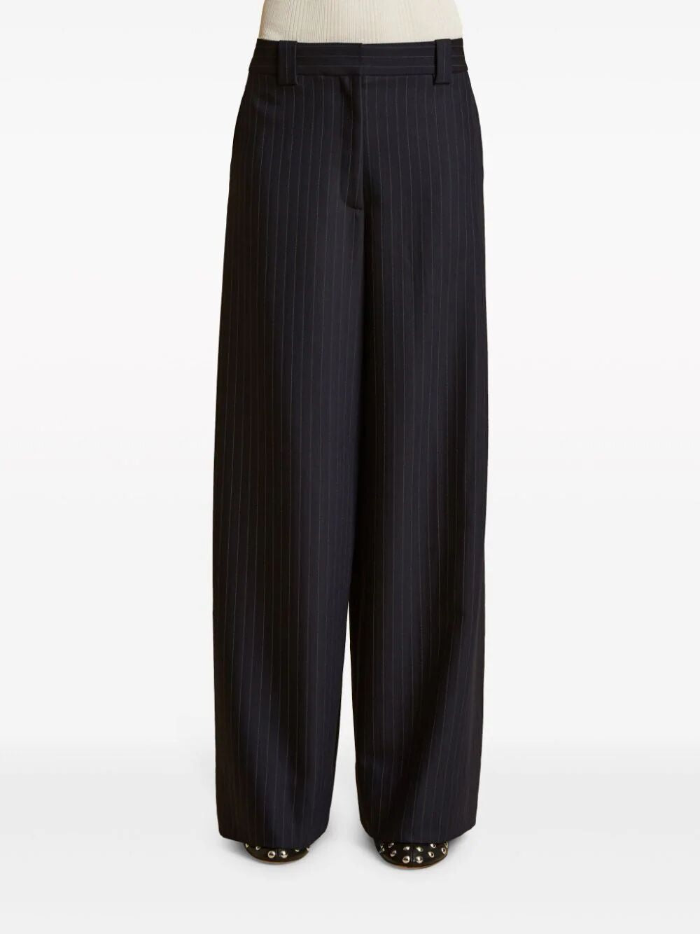 KHAITE Blue Pinstriped Wide Leg Trousers for Women