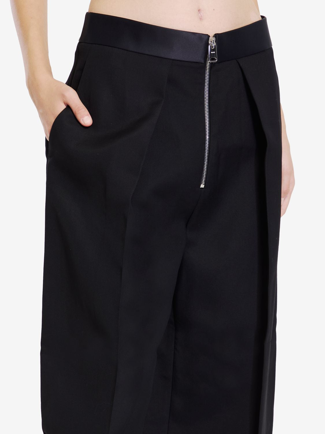 KHAITE Elegant Black Satin-Detailed Trousers