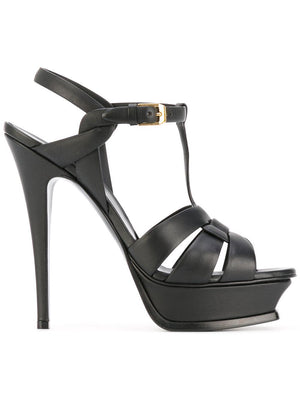 SAINT LAURENT Black Stiletto Heeled Leather Sandals for Women