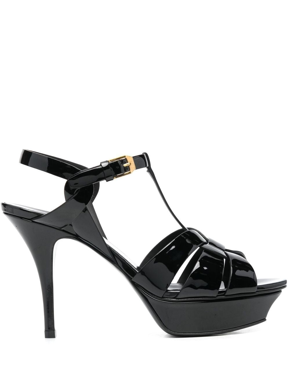 SAINT LAURENT High-Shine T-Bar Strap Leather Sandals 115MM