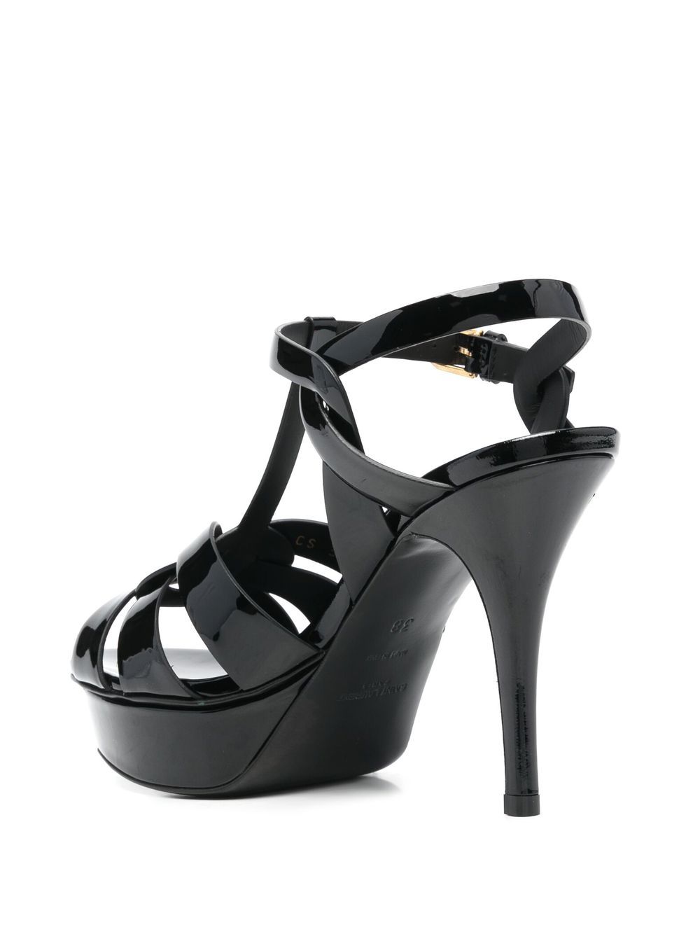 SAINT LAURENT High-Shine T-Bar Strap Leather Sandals 115MM