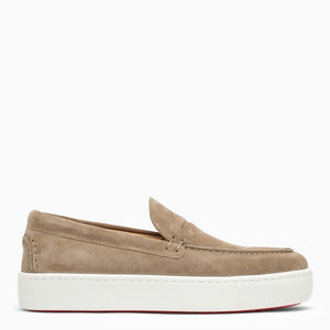 CHRISTIAN LOUBOUTIN Beige Leather Loafers with Black Leather Moccasin and Mask for Men