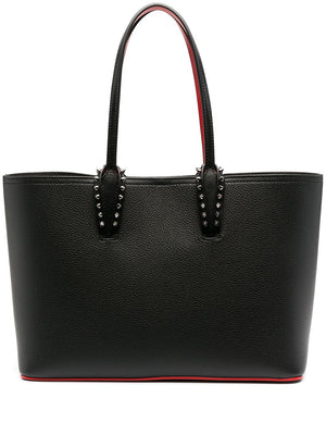 CHRISTIAN LOUBOUTIN Black Leather Tote Handbag with Silver Stud Embellishment for Women
