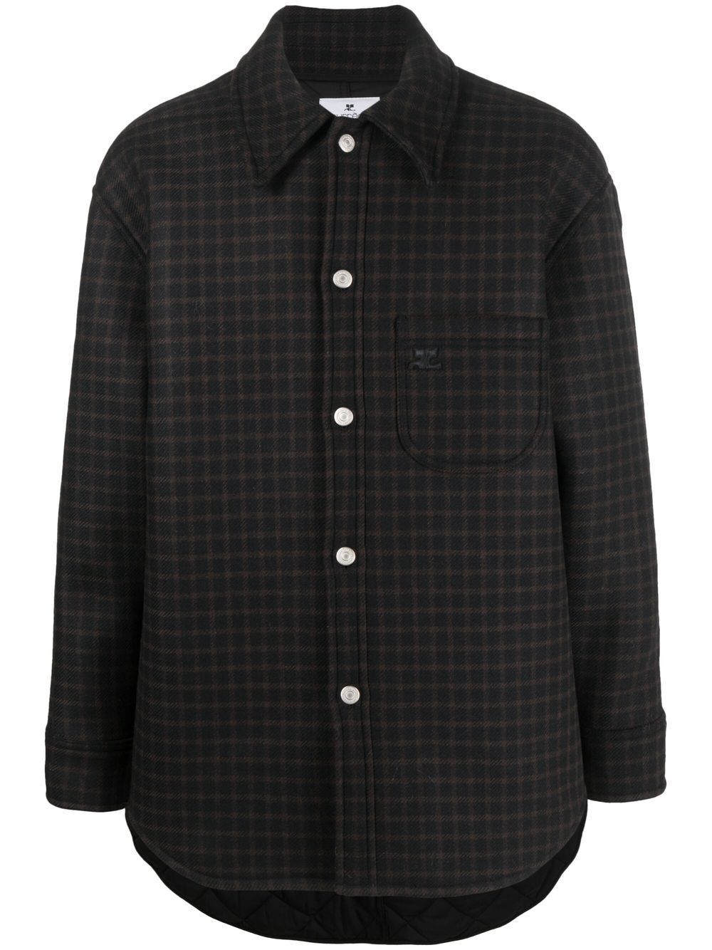 COURREGÈS Oversized Black and Chocolate Vichy Wool Men's Shirt for FW22