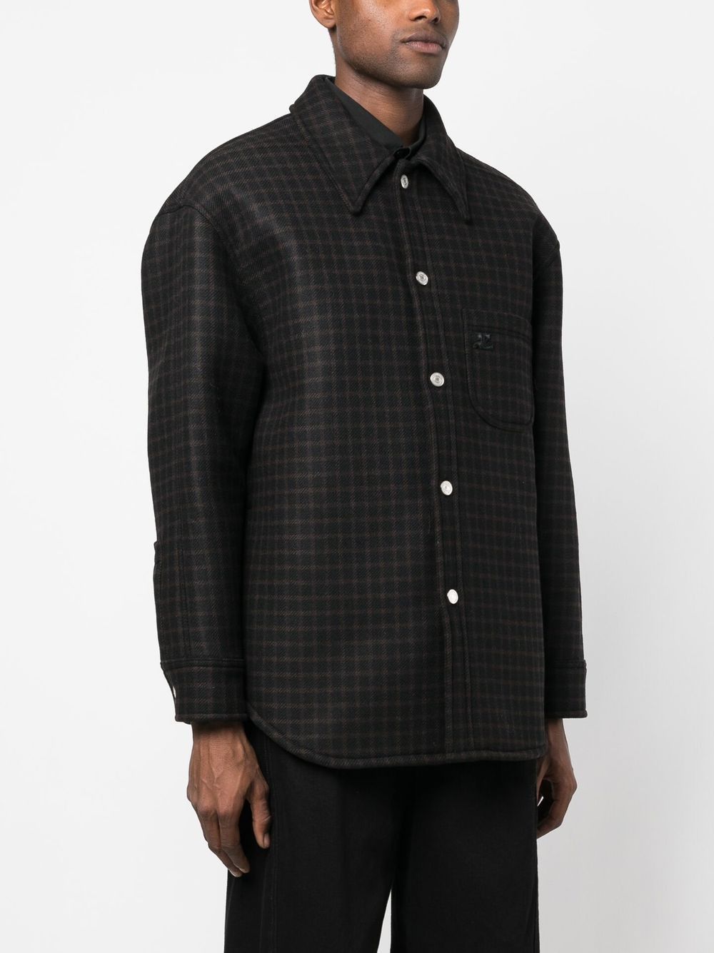 COURREGÈS Oversized Black and Chocolate Vichy Wool Men's Shirt for FW22