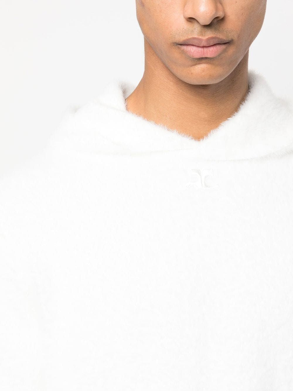 COURREGÈS Men's White Hairy Hoodie for FW23