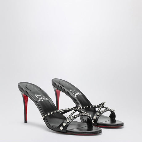 CHRISTIAN LOUBOUTIN Edgy Black Leather Sandals with Slim High Heel and Red Sole for Women
