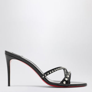 CHRISTIAN LOUBOUTIN Edgy Black Leather Sandals with Slim High Heel and Red Sole for Women