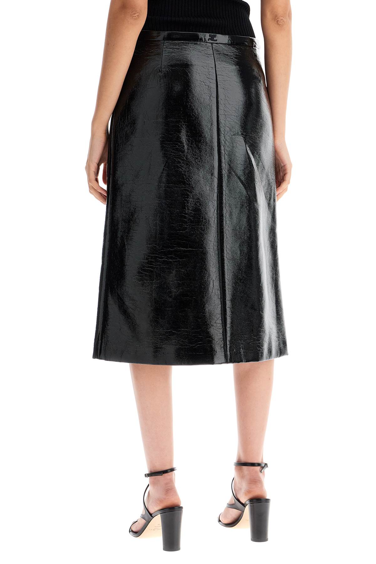 COURREGÈS Chic Vinyl Midi Skirt with Front Slit