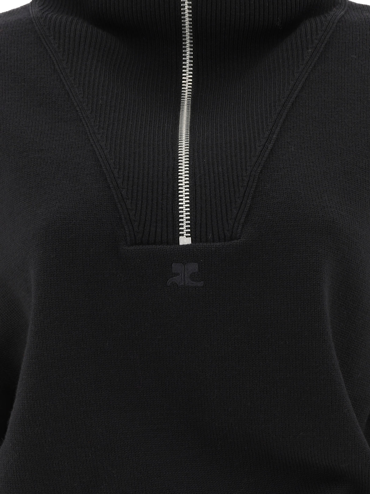 COURREGÈS Elegant Long Sleeve Trucker Half-Zip Sweater