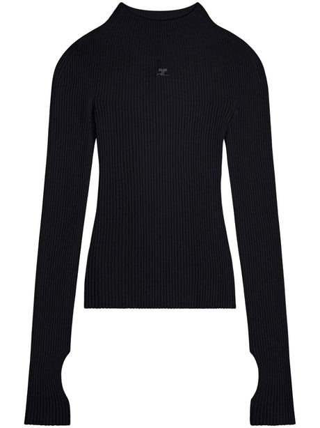 COURREGÈS High Neck Black Knit Sweater for Women