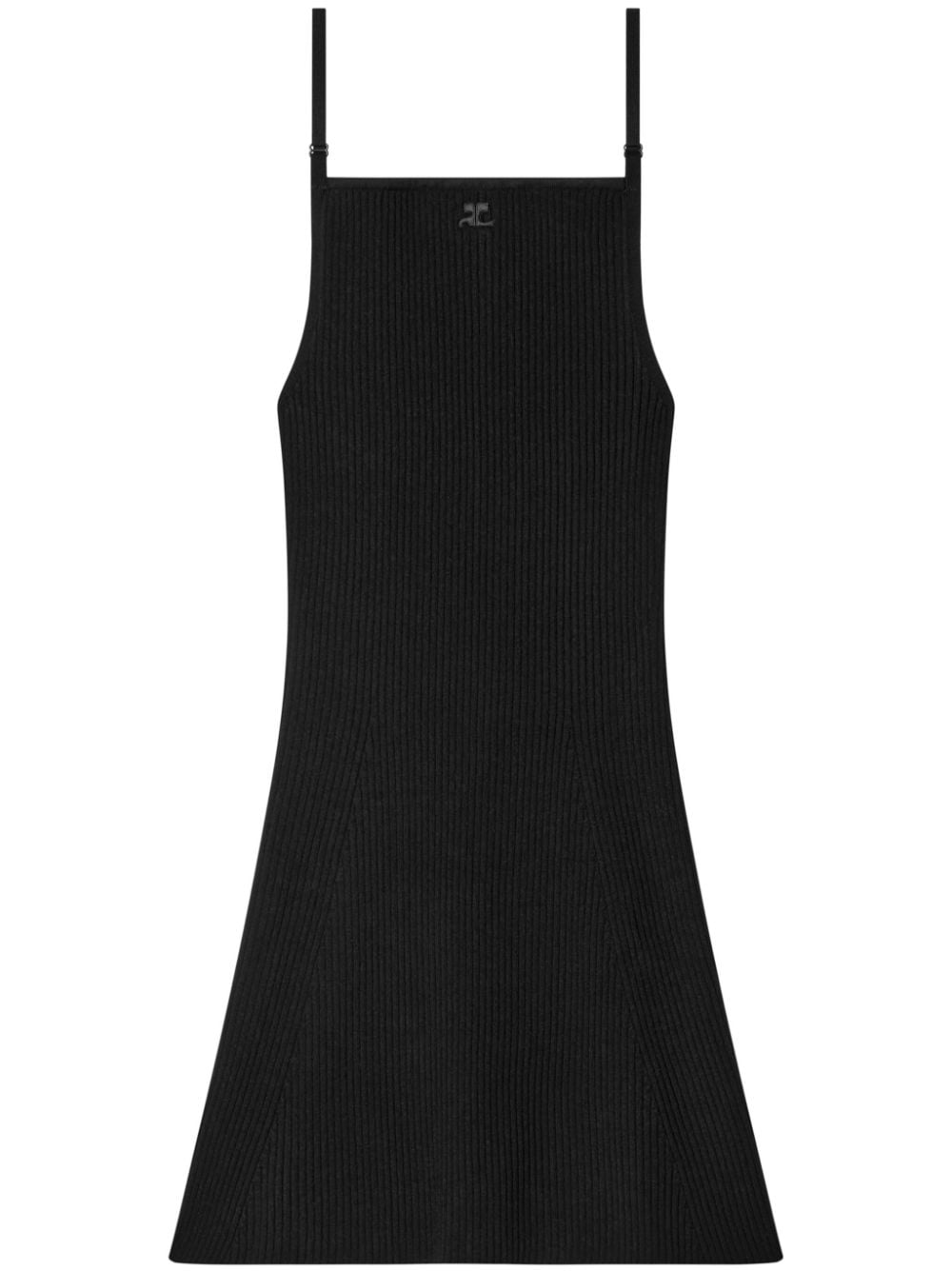 COURREGÈS Chic Black Ribbed Mini Dress with Adjustable Straps