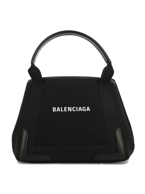 BALENCIAGA Small Black Canvas Logo Tote Handbag with Removable Pouch for Women