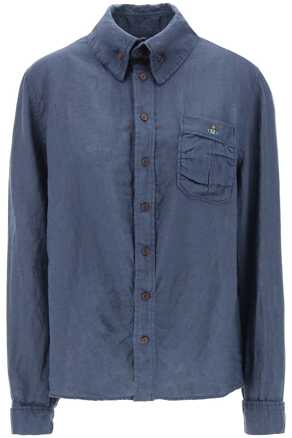 VIVIENNE WESTWOOD Crinkled Linen Button-Down Shirt for a Relaxed Fit