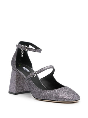 MSGM Sparkling Silver Logo Charm Pumps for Women