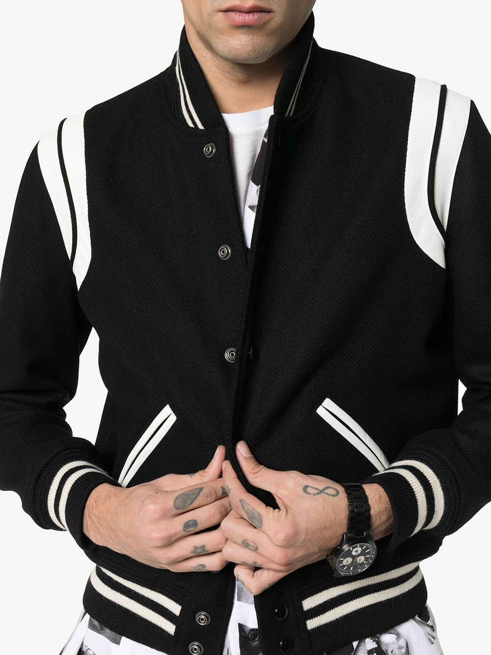 SAINT LAURENT Black Wool Bomber Jacket for Men - Spring/Summer 2024