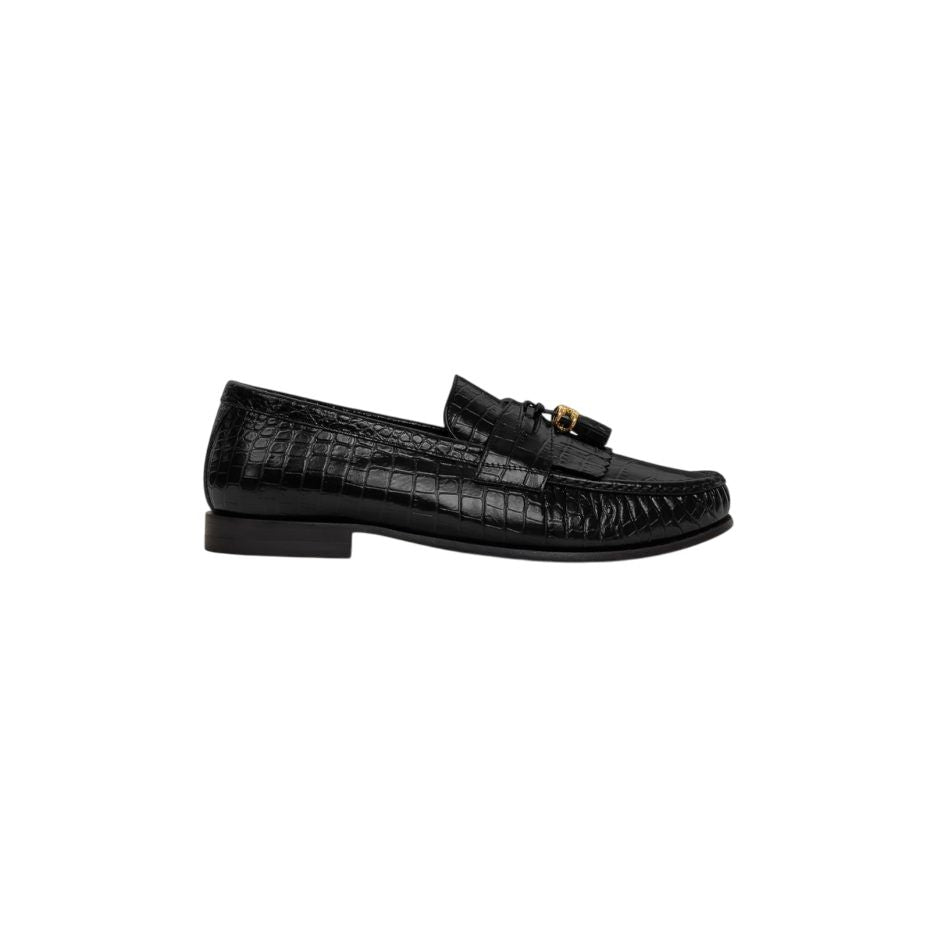 CELINE Crocodile Stamped Calfskin Loafers with Triomphe Tassels - Size 38NO