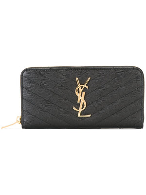 SAINT LAURENT Black Monogram Zip Around Wallet - Women's Small Leather Good for SS24