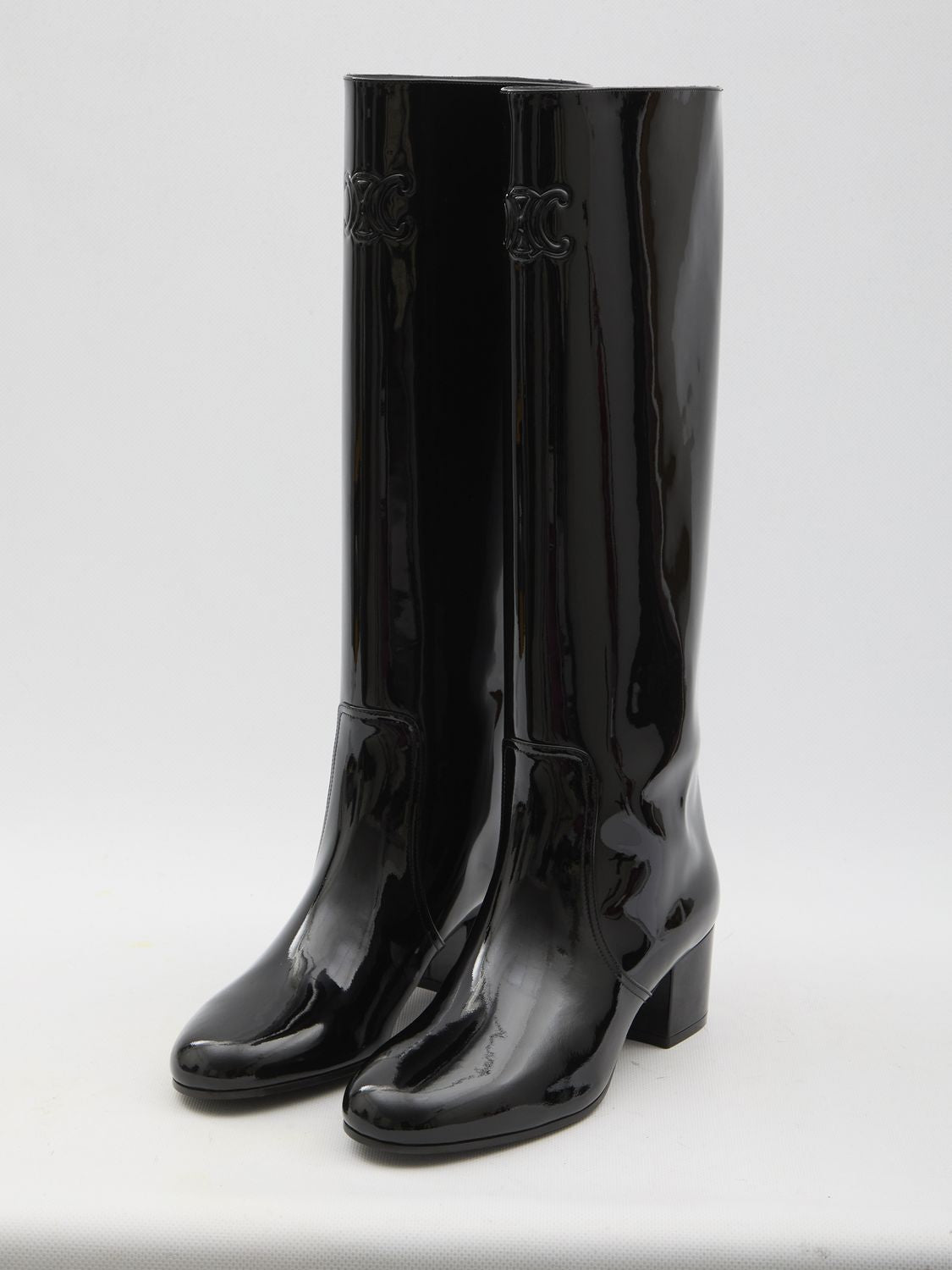 CELINE Triumph High Patent Calfskin Leather Boots - Size 38NO