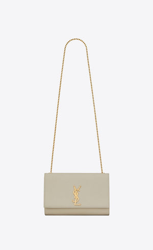 SAINT LAURENT Cream Medium Kate Embossed Leather Cross-Body Bag with Gold-Tone Chain and YSL Clasp
