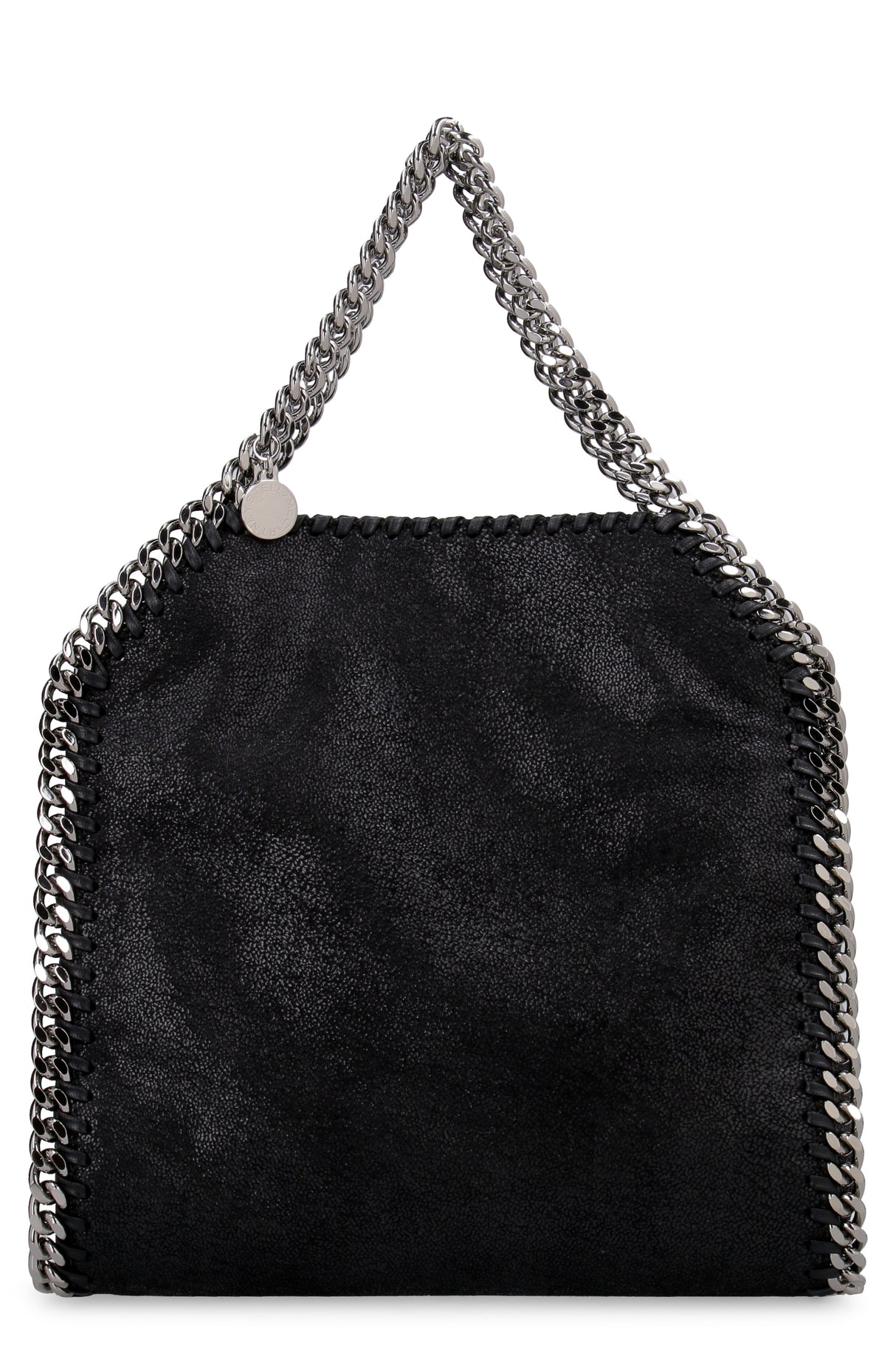 STELLA MCCARTNEY Mini Falabella Tote Handbag in Black with Silver-Tone Chain Detail and Vegan Fabric