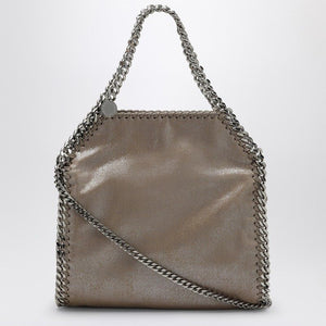 STELLA MCCARTNEY Elegant Mini Shiny Beige Tote with Silver-Tone Accents