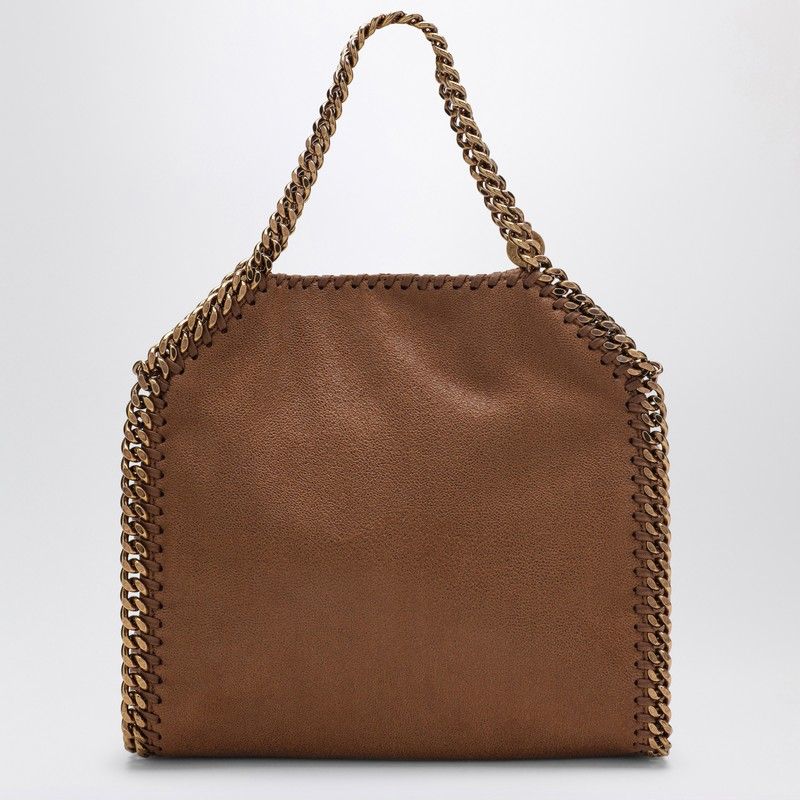 STELLA MCCARTNEY Pecan Brown Mini Tote with Gold Tone Chain – Synthetic Leather Handbag