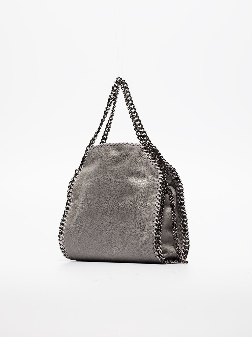 STELLA MCCARTNEY Mini Gray Falabella Tote with Chain Detail and Logo Lining