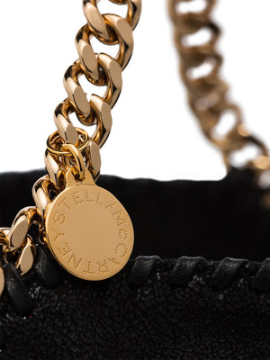 STELLA MCCARTNEY Glamorous Black Faux Leather Mini Falabella Tote with Gold-Tone Chain Detail